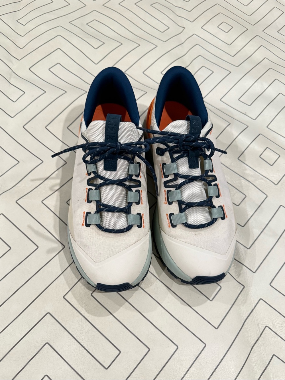 Kizik White Blue and Orange Step In Sneakers